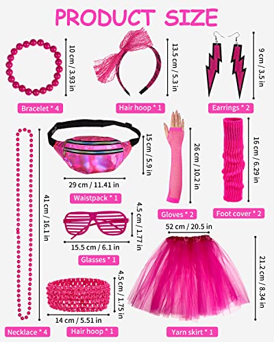 Accesorios de Traje de Vestido Mujer y Niña,Tutu, Guantes de Rejilla, Calentadores de Pierna,Pulsera para Años 80 Disfraces Fiestas Neon, Party Cosplay - imagen 2