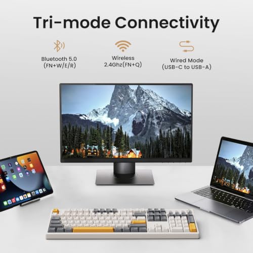 Image of Kisnt KN104 Wireless Mechanical Keyboard, 100% Full Size with Knob, Bluetooth /2.4GHz /USB-C, Custom RGB Backlit, Hot-Swappable Linear Switch, Creamy Sound for Gaming /Typing (Retro Beige)
