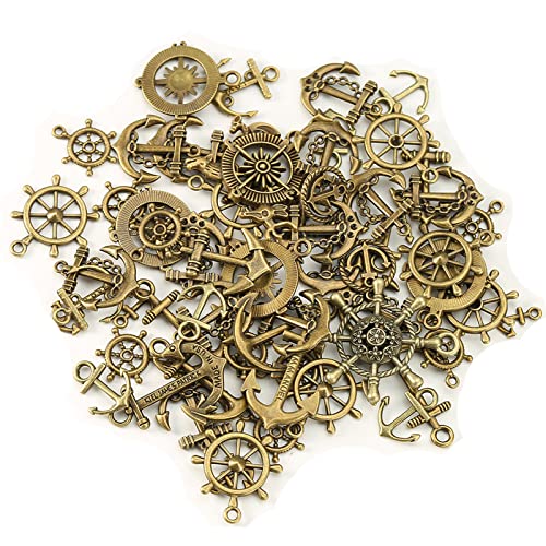 HERZWILD 100g Anker Charme Anhänger Vintage Bronze Ruder Kompass Charms Steampunk Für Schmuckherstellung Zubehör Antike Charme Halskette Armband Anhänger Diy Zubehör