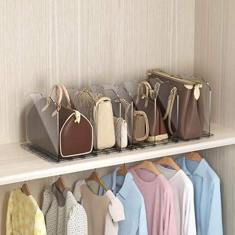 MEKEET Purse Organizer, Acrylic Purse Organizer for Closet, 26 Inch 8 Panels Adjustable Shelf Bag Divider, Clear Wave Detachable Handbag Storage Shelf, Keep Purses Upright Cover