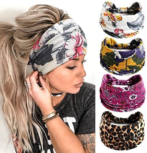 Head Scarfs for Women Elastic Soft Boho Headband Flower Leopard Yoga Sport Hairbands, Headbands For Women's Hair(B)