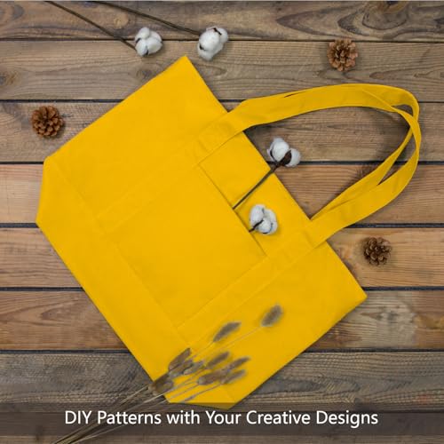 Image of TOPDesign 1-Pack Canvas Tote Bags with an External Pocket, Reusable Grocery Shopping Bags, Top Zipper Closure, Daily Essentials (Yellow)
