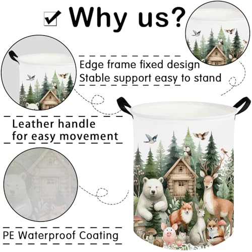 Image of Baby Laundry Hamper,Dirty Clothes Hamper for Boys and Girls,Toys Storage Bin Organizer Animal Room Decor,Waterproof storage box for kids bedroom,Gift Baskets(Forest animal)