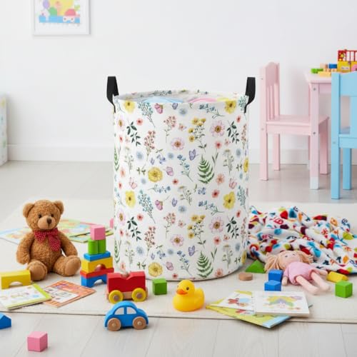 Image of Baby Laundry Hamper Basket Baby Hamper for Nursery Boy and Girl Cute Storage Bin Organizer Boho Room Decor(Colorful Flower)