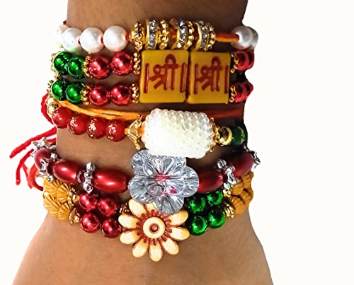 Image of VASH GIRLYZ ATTIRE Fancy Rakhis hand band Rakshabandhan designer rakhi for brother with Roli tilak Pack. (9)