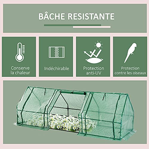 HOMCOM Mini Serre de Jardin 270L x 90l x 90H cm Acier PE Haute densité 140 g/m² Anti-UV 3 fenêtres avec Zip enroulables Vert HOMCOM Mini Serre de Jardin 270L x 90l x 90H cm Acier PE Haute densité 140 g/m² Anti-UV 3 fenêtres avec Zip enroulables Vert