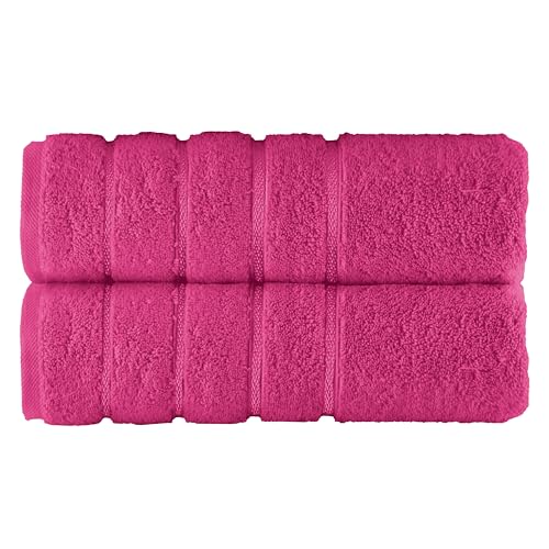 Image of Elegant Comfort 100% Turkish Cotton 4 Lines Viscose Stripe Luxury 2 Pack Bath Towel Set 27 x 54 Inch - Super Soft and Highly Absorbent Premium Hotel Spa Quality Towels for Bathroom Use, Hot Pink