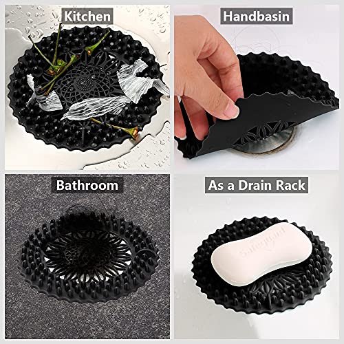 Hair Catcher, Drain Hair Catcher, Shower Drain Hair Catcher, Silicone Hair Stopper, Strainer Drain Protector, Plastic Drain Protector, Suited For Kitchen Bathroom Bathtub Sink, 2 Pcs (Black) #TOP1
