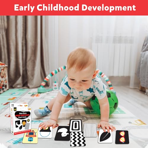 Image of High Contrast Flash Cards for New Born Babies & Infants | 32 Double-Sided Black & White Cards with 60+ Pictures | Age Group: 0 to 18 Month | Visual Development for Baby