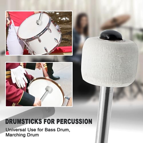 Luomorgo 2 Pcs Marching Bass Drum Mallets, Wool Felt Drum Mallets Percussion with Stainless Steel Handle, 12 Inch Drum Mallets Soft Felt Timpani Mallets