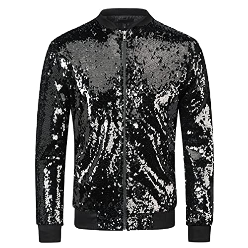 YUNCLOS Women's Sequin Jacket Casual Long Sleeve Front Zip Party Bomber Blazer