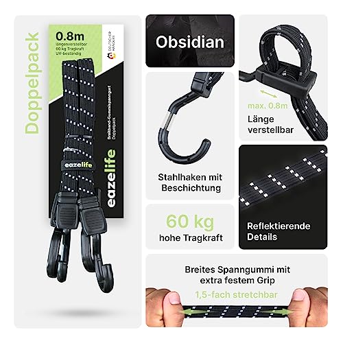 Set of 2 Rubber Tension Straps, Adjustable, Wide Band Expander with Metal Hooks - Image 2