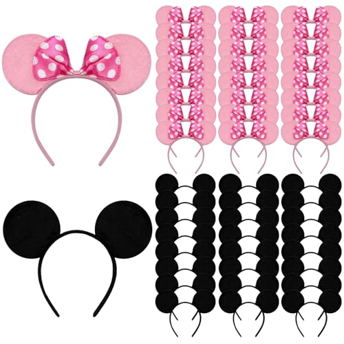 LIANGYUNZE 50Pcs Mouse Ears Headband for Birthday Supplies and Mouse Themed Hair Accessories Costume Cosplay Decoration(Pink and Black)