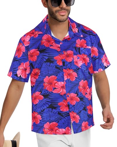 Image of Men Hawaiian Shirt Short Sleeve Summer Beach Button Down Shirts with Pocket