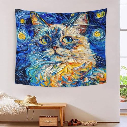 Tapisserie chat mignon futuriste grand format pour cacher un mur nu JOFHYYSIE 180x230