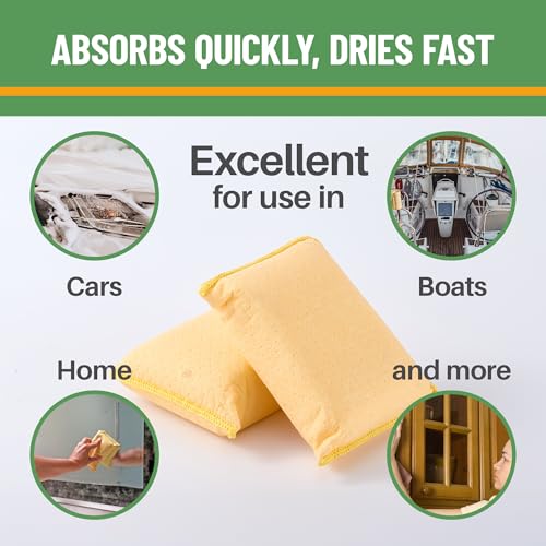 Image of Evelots Car Windshield Cleaner, Defogging Chamois Sponges, 4-Pack, Yellow | Use Wet or Dry Without Cleaners to Remove Haze, Condensation, Dirt and Grime From Auto Glass, Boat Surfaces and Bath Mirrors.