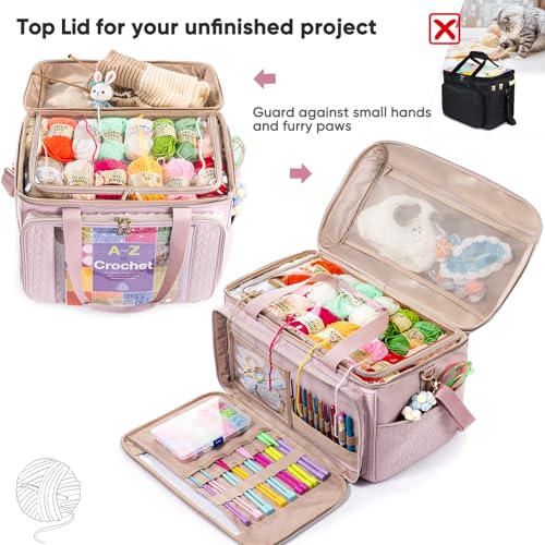Image of MYBAGZING Large Yarn Storage Bag,Crochet Bag Organizer,Yarn Bags for Crocheting,Crochet Storage Bag with Pockets for Crochet Hooks, Crochet Accessories,Knitting Bags,Gifts for Crocheters