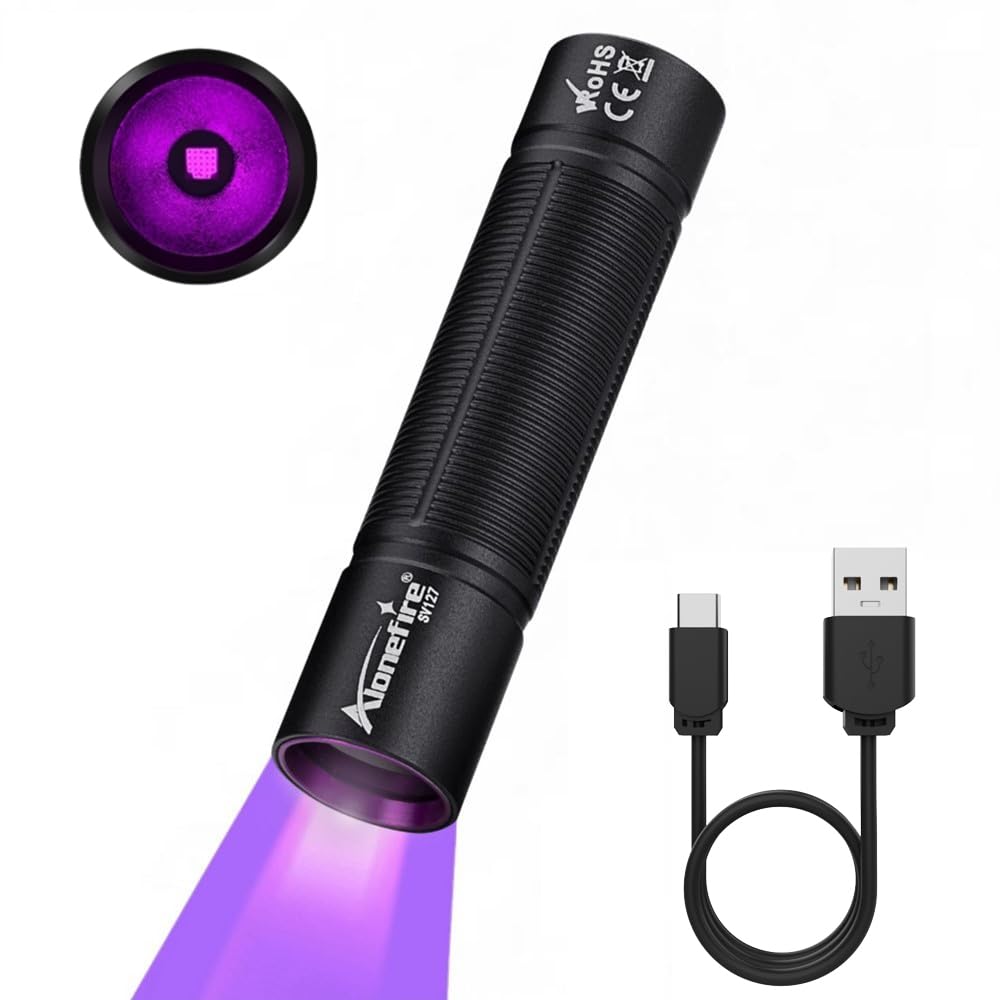 Alonefire SV127 Torcia UV LED Piccolo Professionale 365nm USB C Ricaricabile Mini Lampada Ultravioletti per Resina, Pesca, Fluoresceina, Rilevatore di Urina,Minerali con Batteria Incorporata