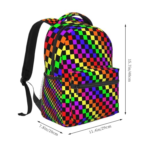Black Rainbow Race Checkered Flag Backpacks 15 Inch Laptop Backpack Double Shoulder Bag for Girls Boys Gifts2