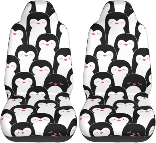 かわいい ペンギン (2) シートカバー 2枚 前席 防汚 カーシートカバー シートエプロン クッション 軽自動車 普通車 ブラック 運転席 助手席 座席 おしゃれ 車用 シート カバー プレゼント DF50