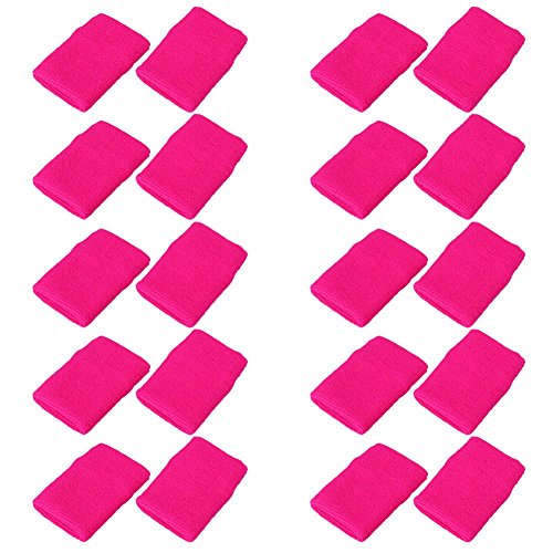 Mallofusa 10 Pack Colorful Sports Basketball Football Absorbent Wristband Party Outdoor Activity (Rose) #TOP3