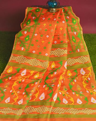 Image of Mayabi Women's Dhakai Jamdani Cotton Silk Saree Traditional Bengali Tant Korat Work, Without Blouse Piece