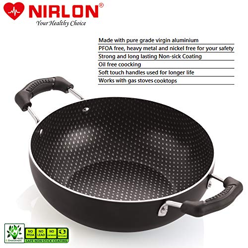 Image of Nirlon Polka-Dot Non Induction Base Non Stick Aluminium 2 Piece Pots and Pan Set [Flat Dosa Tawa 26cm + Deep Kadhai 22cm - 1.8 Liter]