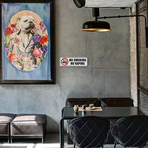 No Smoking No Vaping Sign, (4 Pack) 9 X 3 Inch, Self-Adhesive, Use For Home Office/Business, Easy To Apply, Black Big Letters On White Plate #TOP4