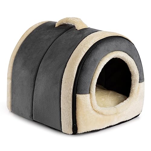 Hollypet Katzenbett Kleines Hundebett, 2-in-1 Faltbare Haustierbett für Katzen & Kleine Hunde, Warmes Höhlennest Kristallsamt-Katzenhöhle Indoor...