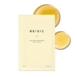 BEIGIC Luminous Hydrating Sheet Mask - Mascarilla facial vegana hidratante y reafirmante con péptidos, vitamina C y niacinamida para una piel radiante (0.84 fl oz)