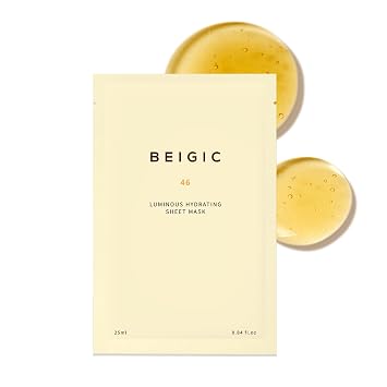 BEIGIC Luminous Hydrating Sheet Mask - Vegan Moisturizing Firming Face Mask Pack with Peptides, Vitamin C & Niacinamide for Dewy Glass Skin 0.84 fl oz