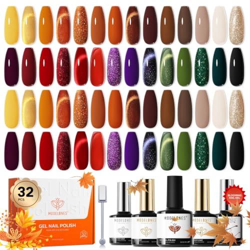 modelones Cat Eye Gel Nail Polish Set 28 Colors Primer &amp; 3pcs Top Base Coat