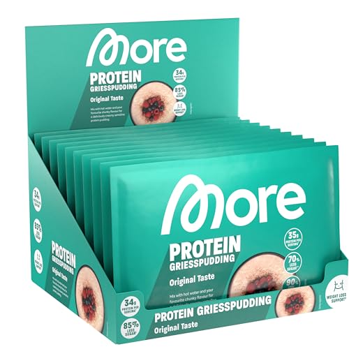 More Protein Grießpudding 2.0, 10er Tray, 10 x 60 g, 34 g Eiweiß pro Portion, schnelle Zubereitung ohne Kochen, cremig leckerer Grießpudding mit weniger Zucker & Fett, perfekt zum Verfeinern