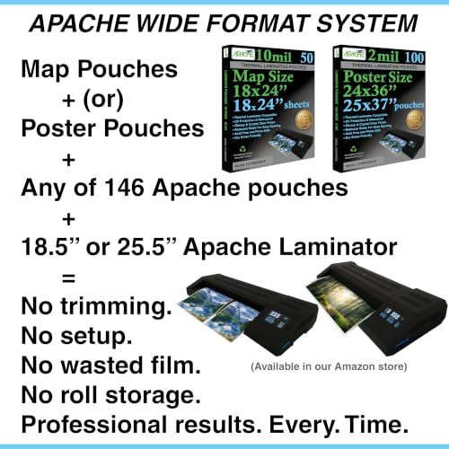 Image of Apache Poster Size Laminating Pouches, 2 Mil, 10 Pack, Holds 24 x 36 Inch Projects (25 x 37 Inch Pouch Size), Thermal Laminator Compatible Laminating Sheets, Super Clear, Round Corners