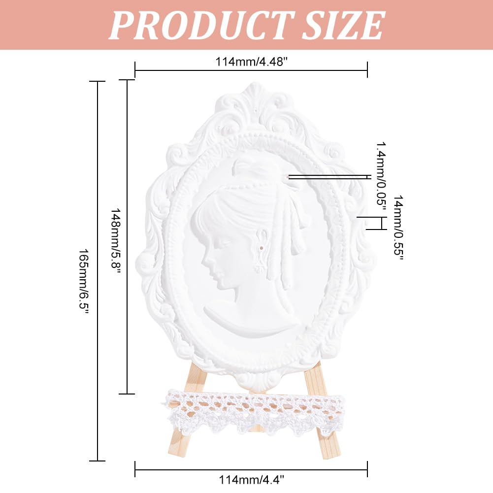 DELORIGIN White Plaster Photo Frame Earring Display Stand Wood And Gypsum Photo Frames Jewellery Holder Ear Stud Organiser Pendant Storage With Wooden Base for Women Shop Display Photography