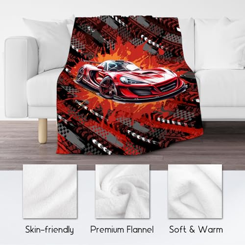 Mercuryelf Blankets for Boys Racing Car Blanket Gifts - 40x50 Inch Cozy Fleece Throw for Kids Teens