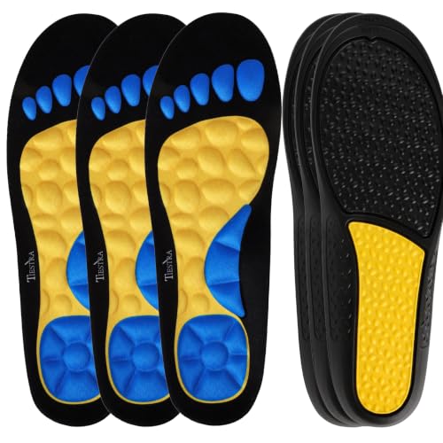 Image of 3 Pairs Massaging & Cushion Gel Work Insoles - All-Day Comfort for Standing & Walking, Arch Support Shock Absorbing Inserts Relieve Sore Feet & Tired Legs, Trim to Fit (Women 8-9, EU 39-40)