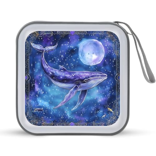 Humpback Whale Moon Print CD Case Plastic DVD Case Holder Wallet Disc Storage Organizer for Car Travel