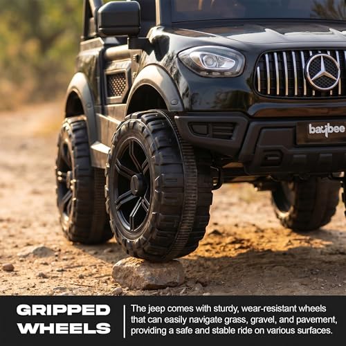 Image of Baybee BeastX Battery Operated Jeep for Kids with Parental Control | Baby Ride On Electric Car with RGB Lights, Music & Swing Mode | Rechargeable Battery Car for Kids 2 to 6 Years (Black)