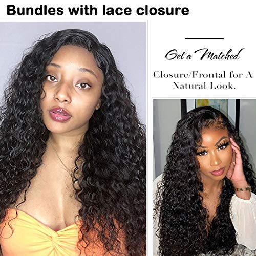 Ali Julia Hair Brazilian Virgin Curly Hair 3 Bundles with Lace Closure 4X4 Free Part 8A Grade 100% Unprocessed Human Hair Extensions Natural Color(14 16 18+12 inch)