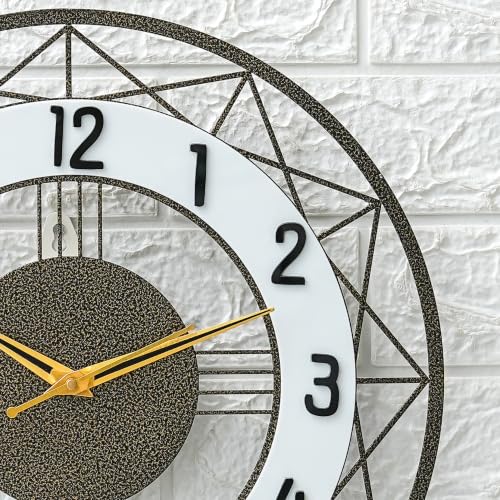 Image of Stylish Large Metal Wall Clock for Living Room with Pendulum | Luxury Modern Decorative Wall Clock for Bedroom, Hall, Office, Dining Room & Home Decor (Antique Gold 18 Inch)