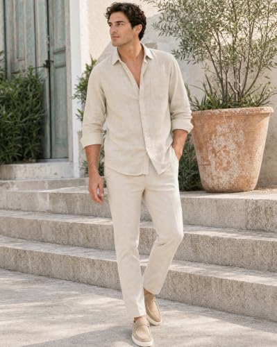 Image of Nobero Breezy Premium Linen Cotton Shirt for Men | Stylish Casual Shirts for Men | Semi Cut Collar | Box Pleat | Curved Hem | Regular Fit | Full Sleeve | S-XXXL