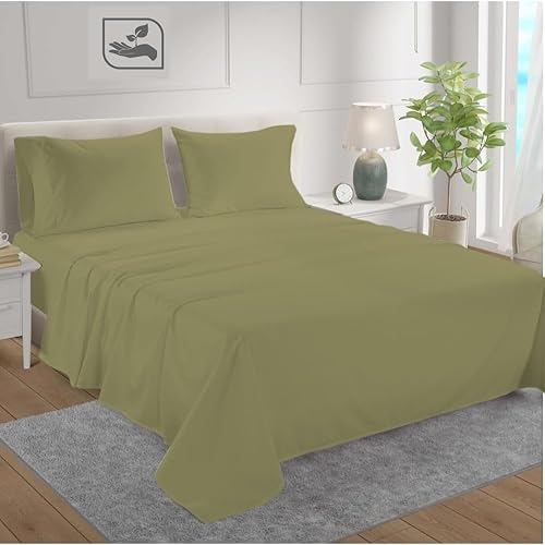 California King - Juego de sábanas de algodón salvia de 800 hilos, súper suave, 100% algodón egipcio, paquete de 4 unidades, se adapta a colchones