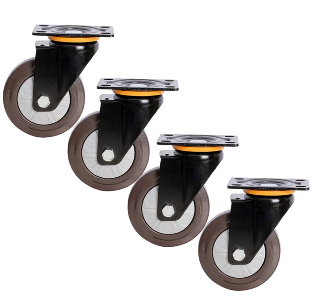 Roulettes robustes, Paquet de 4 roulettes pivotantes robustes plaque supérieure frein en caoutchouc 75-125mm 500kg(Swivel*4,100mm)