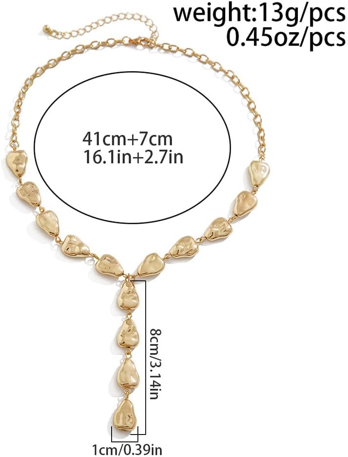Baroque Gold Geometric Teardrop Lariat Necklace for Women Vintage Irregular Waterdrop Statement Y Necklaces Silver Fashion Costume Toggle Jewelry Gifts - Image 3