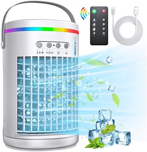Portable Air Conditioners Fan,Wavego 1400ml Evaporative Mini Air Conditioner with 7 Colors Light,3 Speeds Personal Air Conditioner,Personal Air Cooler with Humidifier for Room Bedroom Office Desk