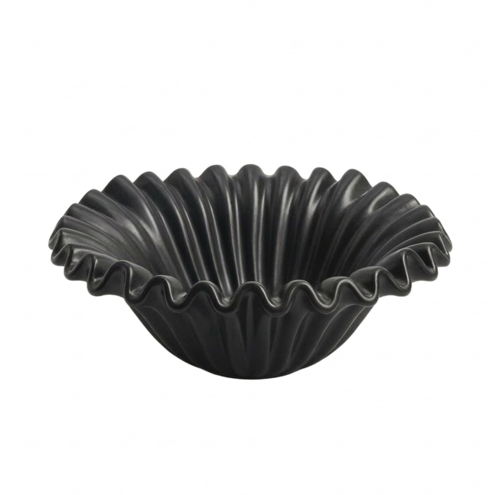 perfk Tazón Industrial para Frutas en Cerámica Diseño Ondulado con Pedestal Decoración Funcional y Práctica Adecuado para Recibidor y Oficina, Negro, 26 12.7cm