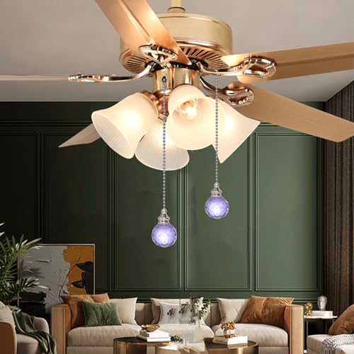 Image of 2 Pieces Purple Crystal Ceiling Fan Pull Chain Prism Ball 30mm Dazzling Pull Chain Extension with Connector for Ceiling Light Fan