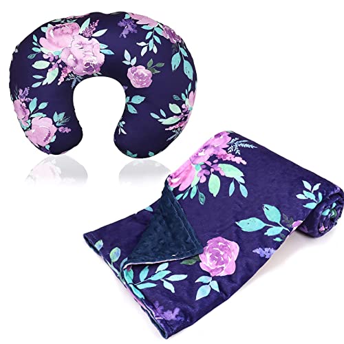 Image of TANOFAR Purple Minky Blanket and Baby Nursing Pillow Cover, Floral Pattern, 2 Pieces, Breathable Polyester Fabric, Machine Washable