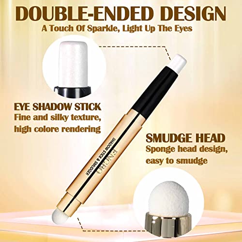 Prreal Eyeshadow Stick,Dual End Shimmer Eyeshadow,Pearl Eyeshadow Pencil,Waterproof Long-lasting Glitter Eye Shadow Cream Stick with Soft Brush for Eye Makeup (01# Pearl White Shimmer) - Image 2